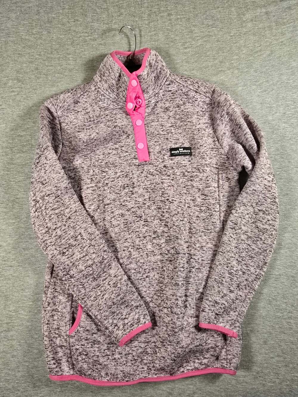 Cozy Heathered Pullover with Pink Trim - Women's Top